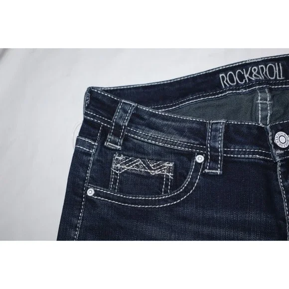 Rock & Roll Cowgirl Ladies Riding Boot Cut Jeans 29x34 Rhinestone Big Stitch - Picture 5 of 14